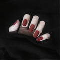24pcs Wine Red Long Round Coffin Fake Nails With Glue Finished Art Full Cover Artificial Wearing False Nails Press On Nails Set