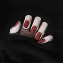 24pcs Wine Red Long Round Coffin Fake Nails With Glue Finished Art Full Cover Artificial Wearing False Nails Press On Nails Set