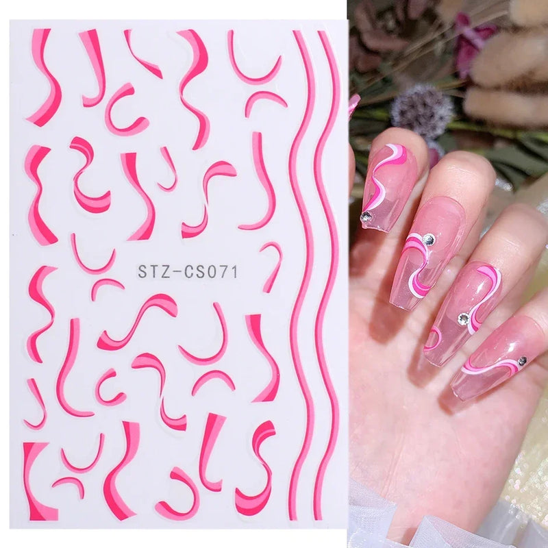 3D Snake Laser Stickers for Manicure Black Gold Abstract Leaves Luxury Nail Art Adhesive Slider Polish Decor Decals SASW-SJ