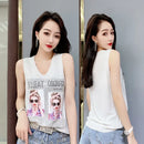 Hot Rhinestone Bright Silk Sleeveless Vest Women's Spring/Summer New Style V-neck Loose All-match Sling Knitted  Top T-shirt