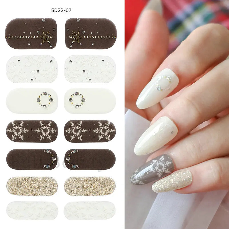 Gel Nail Stickers Lacquer Strips Full Cover Adhesive Slider Wraps With Line Foil Design Sanding File Nail Art Accessories LAJX22