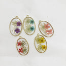 12Pcs Oval Pressed Flat Epoxy Real Dried Flower Resin Charms Hibiscus Plum Daisy Rose Petal Pendant for Jewelry Making Findings