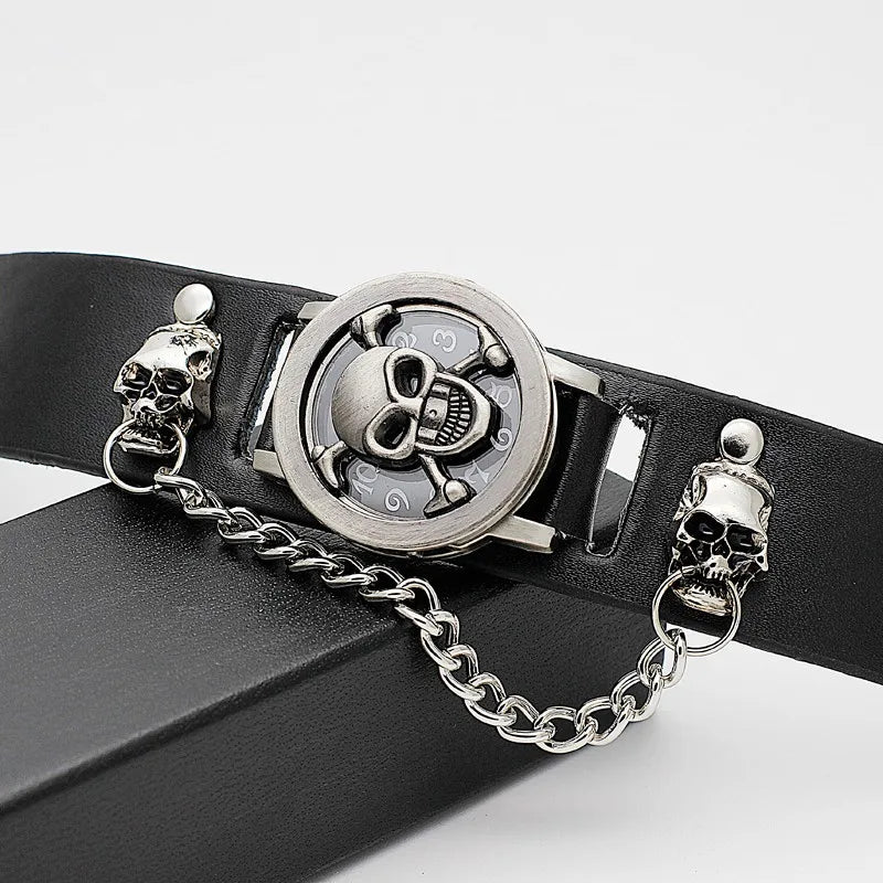 Classic Flip Design Punk Skull Men's Wrist Watch Stainless Skull Chain Elements Cool Fashion for Cosplay Lovers Watches