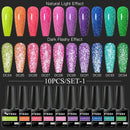 Mtssii 10PCS Reflective Gel Nail Polish Set Fluorescent Glitter Semi Permanent Hybrid Gel Varnish Soak Off UV Lamp For Manicure