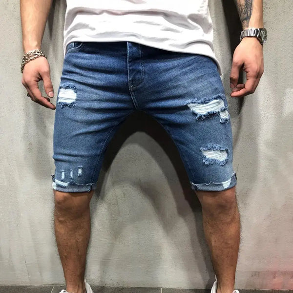 Short Jeans Ripped Skinny Men Zipper Closure Pockets Shorts for Party