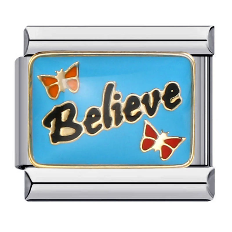 GEMOSA New Personalized Signature Words Italian Charms Link Fit 9mm Stainless Steel Bracelet Making DIY Jewelry for Women Men