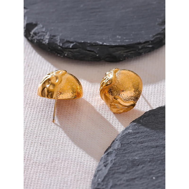 Yhpup Fashion Stainless Steel Half Round Hollow Stud Earrings Waterproof 18K PVD Plated Personalized Vintage Jewelry Bijoux Gift