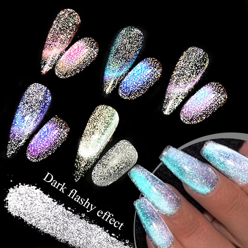 Reflective Magnetic Nail Powder Black Blue Chameleon Glitter Dust Metallic Chrome Shiny Pigment Nail Art Manicure Decoration DIY