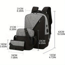 3pcs Versatile Backpack Trendy Washable Computer Bag Black Grey Blue Red School Business Backpack Unisex