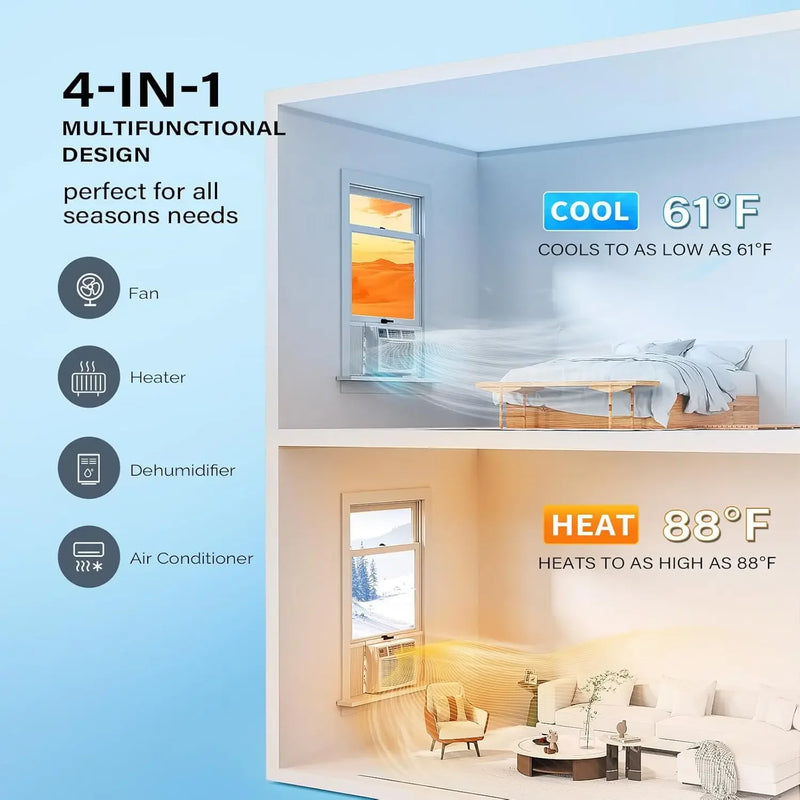 12000-BTU Window Air Conditioner with Heat Window AC Unit & Heater Combo with APP & Voice Smart Control Timer Function