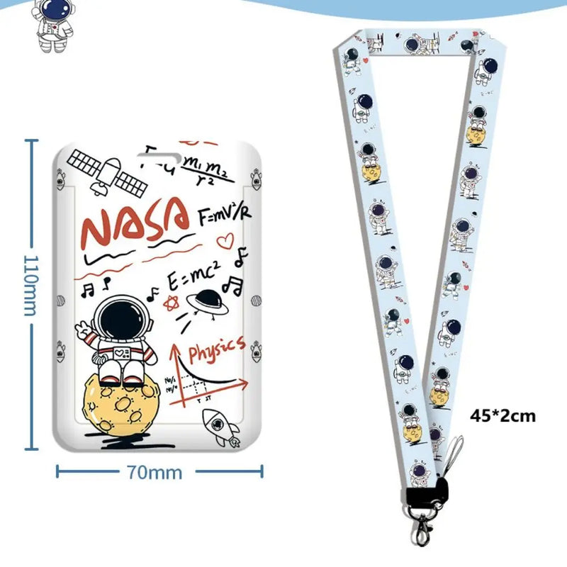 Cartoon Astronaut Card Holder Business Card Holder Cute Credit Card Holders with Lanyard ID Holders Badge Bus Card Cover Case