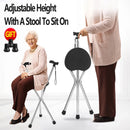 Telescopic Crutch Chair, Three-Legged Walking Stick, Folding Cane Stool, Multi-Functional Elderly Aid With Stability