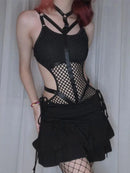 AltGoth Gothic Sexy Fishnet Jumpsuit Women Harajuku Streetwear Mall Goth See Through Bodysuit Nightclub Hollow Out Emo Rompers