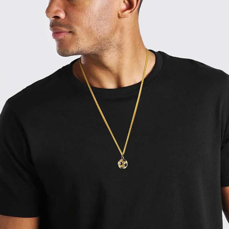 Vnox 3D Football Necklaces for Men, Solid Stainless Steel Casual Scoocer Pendants, Sports Lover Boys Gifts