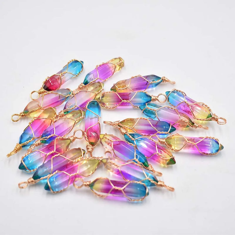 New Fashion crystal colorfull pillar Handmade copper wire pendant for jewelry pendants making 20pcs/lot Wholesale free shipping