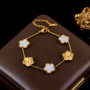 GANEMLY 316L Stainless Steel Red Plum Blossom Plant Leaf Flower Set Reversible Necklace Earrings Bracelet Women Clover Jewelry