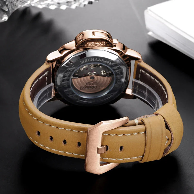 Automatic Watches for Men Mechanical Genuine Brown Leather Yellow Green Military 44mm Luxury Rose Gold Reloj Hombre Baratos