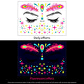 1Pc UV Neon Butterfly Flower Face Tattoo Stickers 14*15cm Waterproof Fluorescent Body Sticker for Club Party Makeup Face Sticker