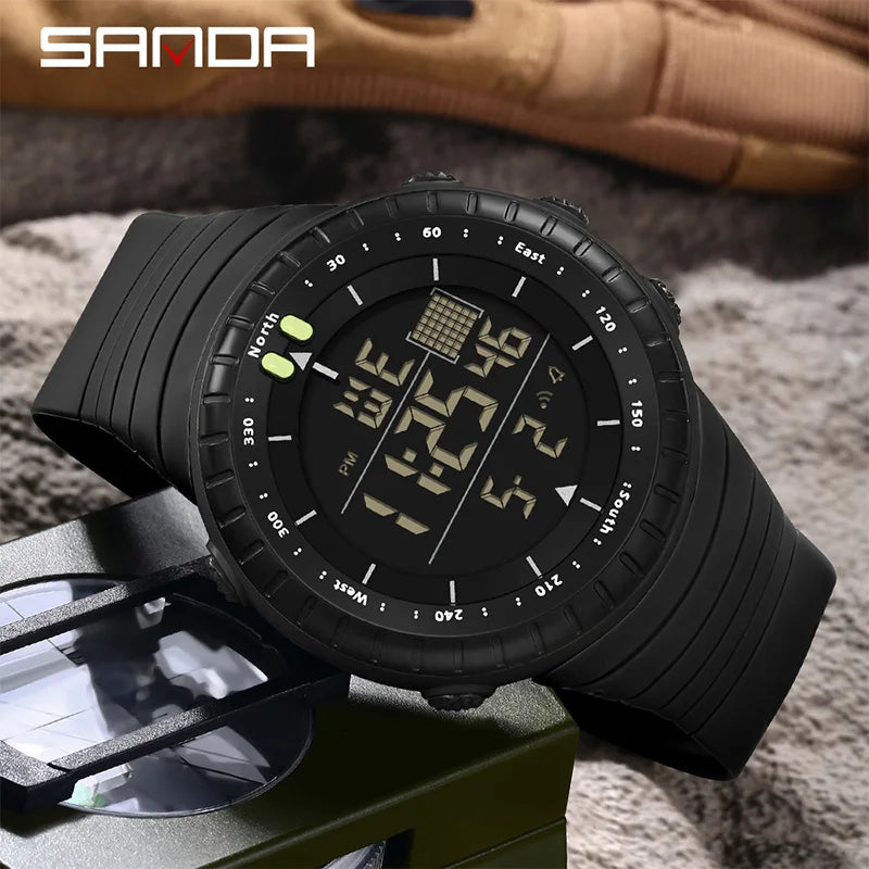 SANDA Men's Electronic Watch Outdoor Sports LED Analog Digital Alarm Clock Chronograph Multifunction Waterproof Men's Wristwatch