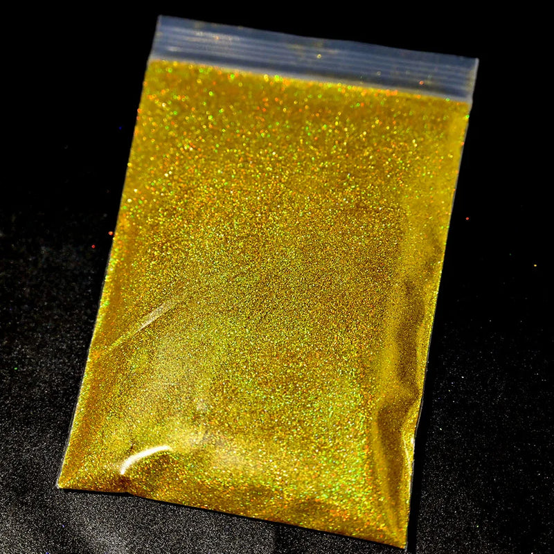 Polvo de purpurina holográfica plateada para uñas, 24 colores, brillante, 0,2 mm, para manicura DIY, 50 g/bolsa