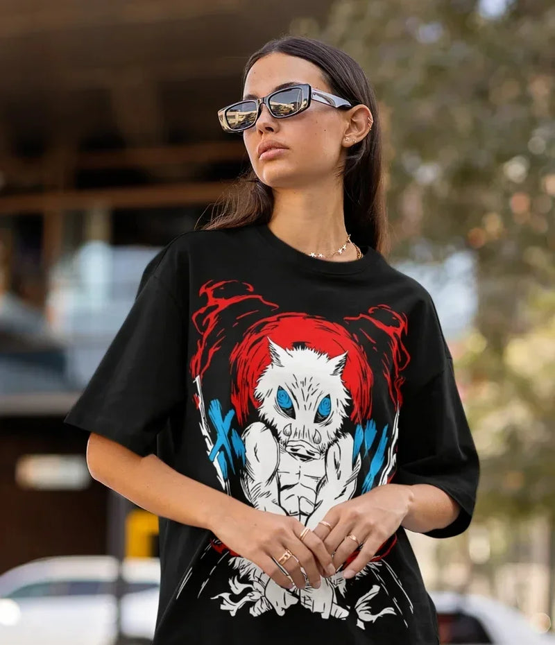 Inosuke T-Shirt Demon Slayer Kimetsu No Yaiba Anime Manga Unisex Shirt Soft Tee Women Clothing  Oversized T Shirt  Gothic
