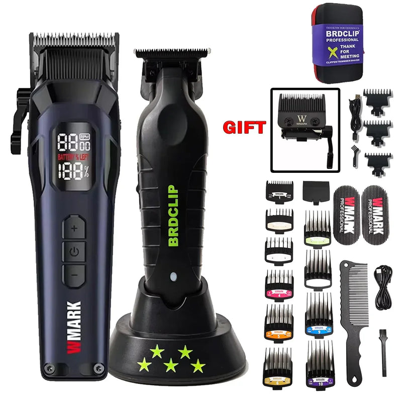 WMARK NG-8080 BK-BL1T Professional Hair Clipper Trimmer 9000/7800RPM DLC Blade LED Display Men's Haircut Machine With Base