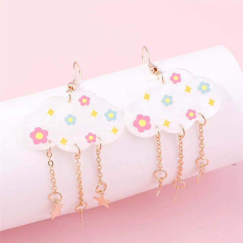 Aihua Acrylic Rain Clouds Earrings Long Tassel Rain Star Pendant Earrings Handmade Cute Cloud Earrings New In Jewelry Gifts