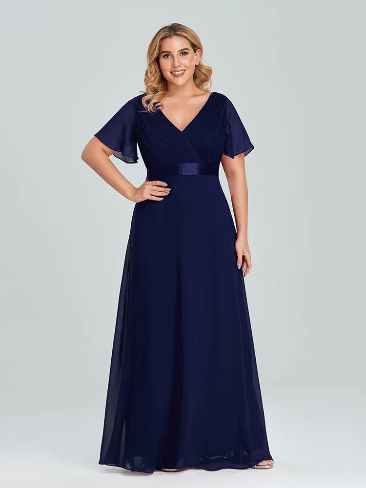 Women's Plus Size Evening Dress Long Simple Elegant V Neck Ruffled Chiffon Formal Wedding Party Dress Bridesmaid Dress Ballgown