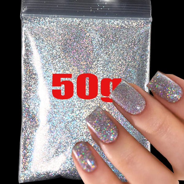 50g/Bag Holographic Silver Nail Glitter Powder 24-Color Laser Shiny Fine Nail Powder 0.2mm DIY Glitter Manicure Powder &*&