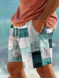 Men's Surf Shorts Drawstring Swim Trunks Elasticated Waistband Colourful Patchwork Quick Dry Shorts Hawaii Casual Micro Stretch