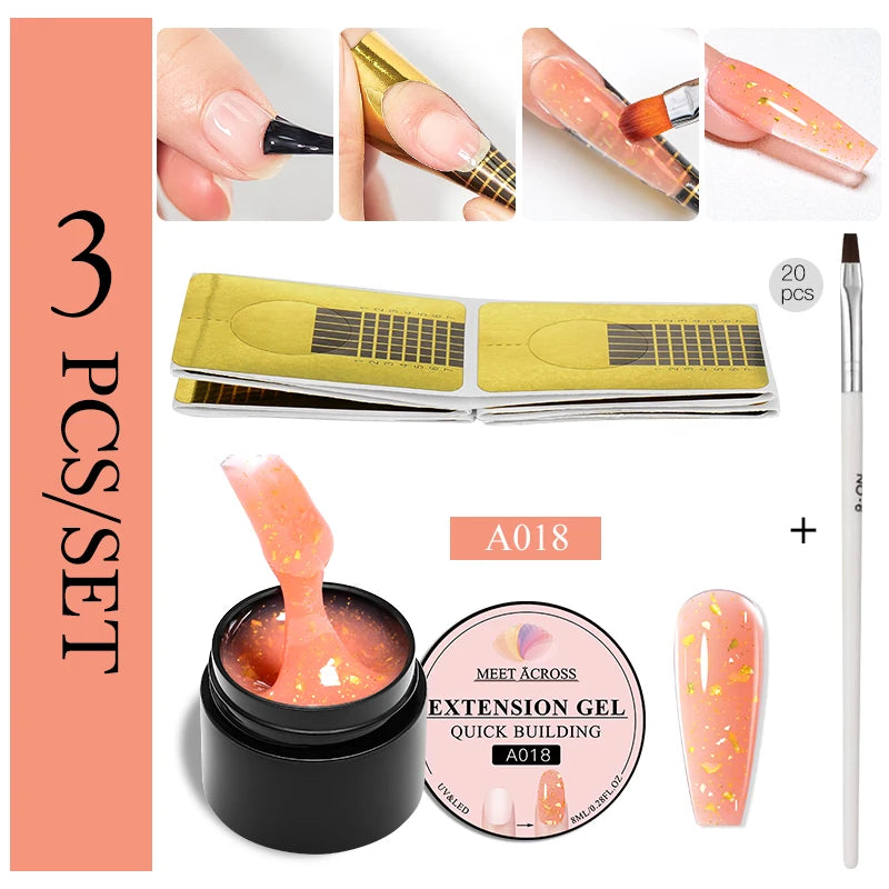 طقم طلاء أظافر 2/3 قطع شفاف أبيض وردي ذهبي لامع سريع البناء جل طلاء أظافر بالأشعة فوق البنفسجية LED غراء أظافر أطراف أظافر طقم تمديد