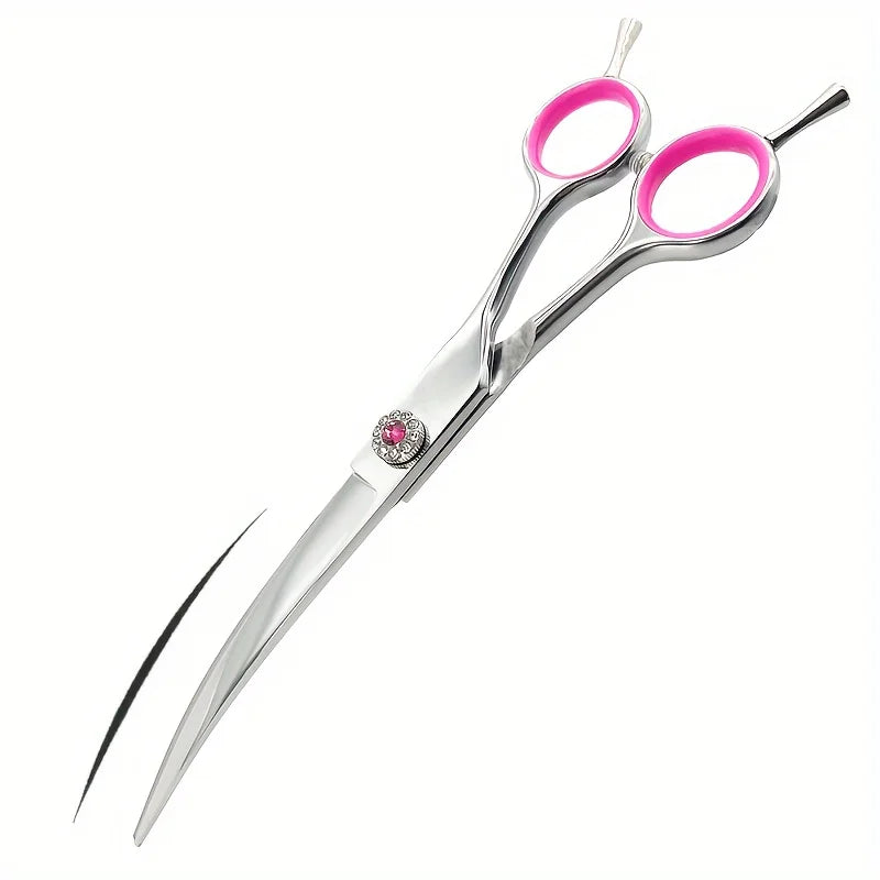 Professional Curved Dog Grooming Scissors 440C Stainless Steel Pet Cutting Shears Safety Trimming For Dogs Cats