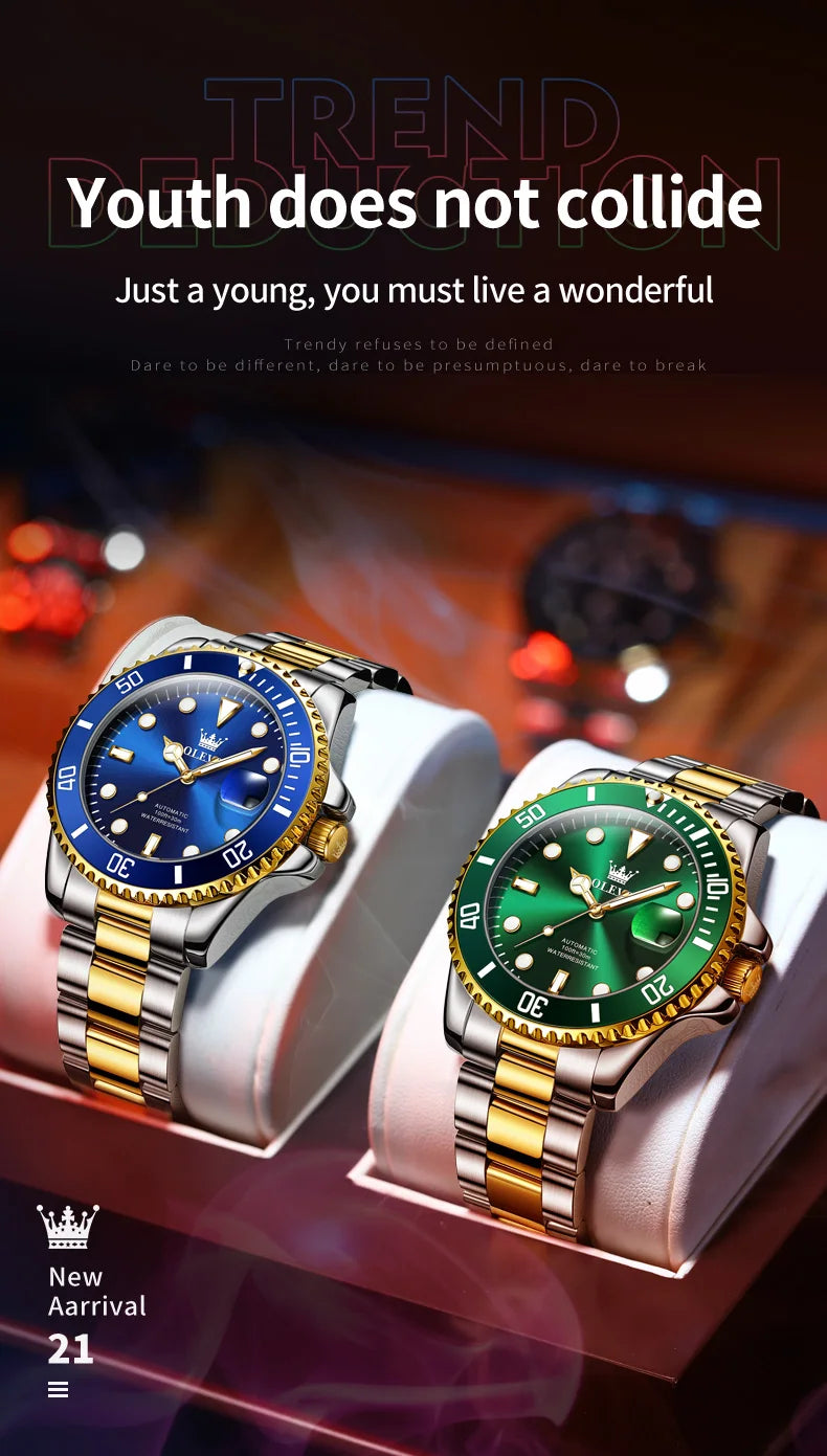 OLEVS Men Automatic Watch Luxury Diving Watch Waterproof Luminous Stainless steel Business Mechanical Watch for Men reloj hombre