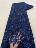 Latest African Sequins Lace Fabric 2024 High Quality Lace Embroidery Beaded Mesh Fabric 5 Yards For Women Wedding Party Dress