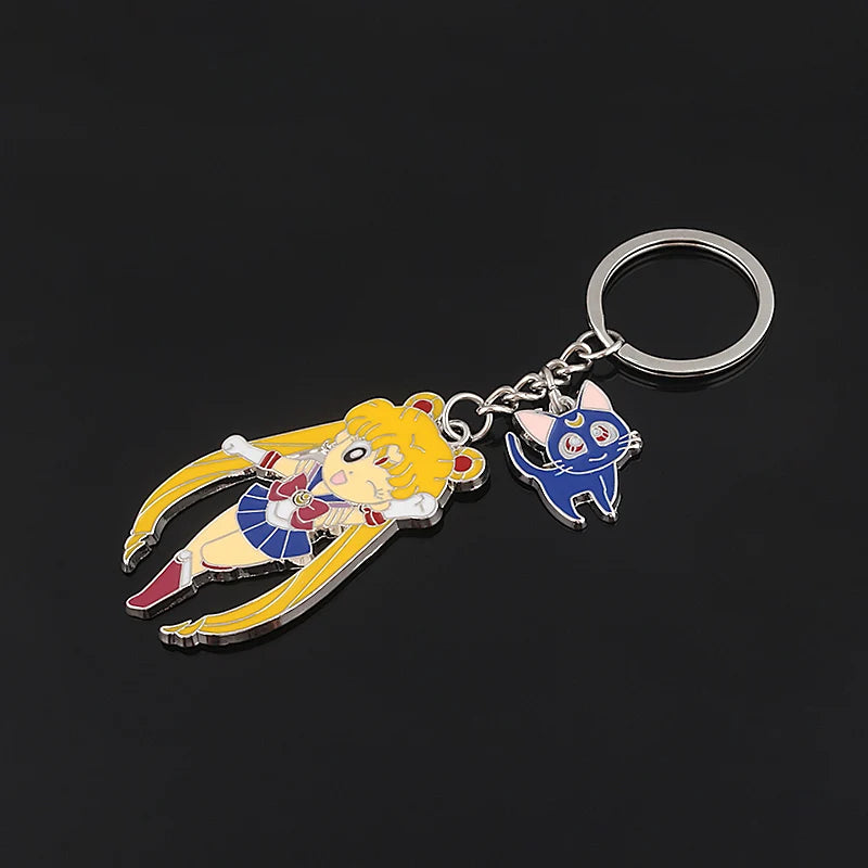 Anime Star Moon Metal Keychain Cosplay Tsukino Usagi Luna Cat Sailormoon Props Key Chain Pendant Keyring Jewelry Bag Ornament