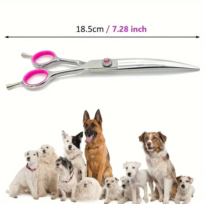 Professional Curved Dog Grooming Scissors 440C Stainless Steel Pet Cutting Shears Safety Trimming For Dogs Cats
