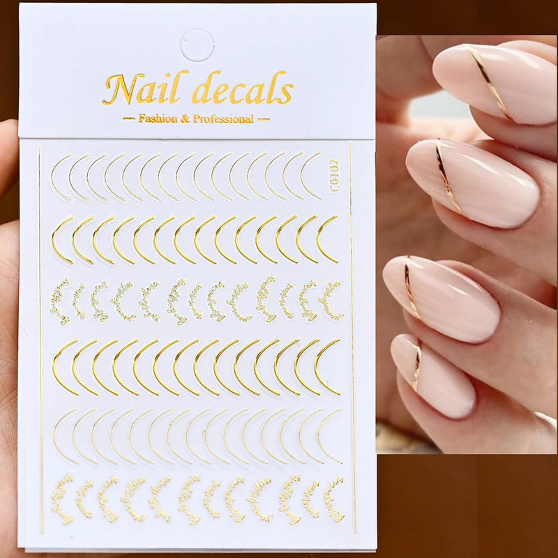 1 Pc Nail Strip Stickers Black/Gold/Rose Gold/Silver Metal Strip Tape Nail Art Adhesive DIY Foil Tips Nail Sticker Decals NK11