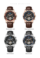 POEDAGAR Tourbillon Automatic Mechanical Wristwatch Waterproof Luminous Date Week Leather Men Watch Luxury Fashion Men's Watches