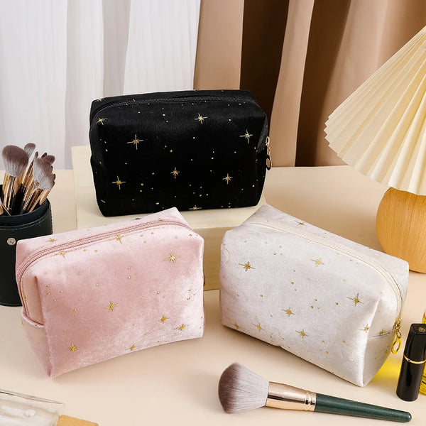 Star Cosmetic Bag for Women Travel Portable Toiletry Bag Soft Velvet Cosmetics Makeup Brush Lipstick Storage Bag Organizer Pouch