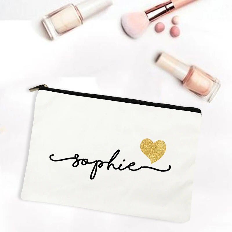 Personalized Makeup Bag Bridesmaid Maid of Honor Holiday Wedding Bachelorette Party Gifts Canvas Monogram Cosmetic Zipper Pouch