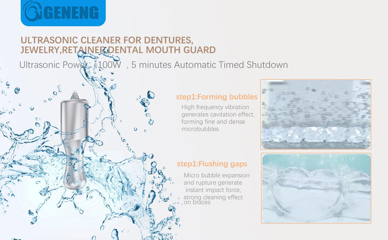 Limpiador ultrasónico para dentaduras postizas, limpiador portátil de joyas, relojes y gafas, lavadora ultrasónica para frutas y verduras.