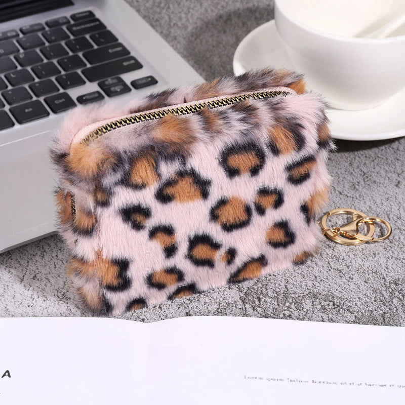 Leopard Print Short Wallet Trend Plush Multi Slot Credit Card Bag Multifunctional Portable Wallet For Outdoor Use