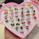 36pcs/lot Rings for Children Fruit Cartoon Christmas Ring Opening Adjustable Metal Engagement Jewelry  Gift Without Box