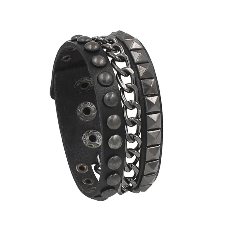 Vintage Leather Bracelet Three Row Cuspidal Spikes Rivet Stud Wide Cuff PU Leather Punk Gothic Rock Unisex Bracelet Men Jewelry