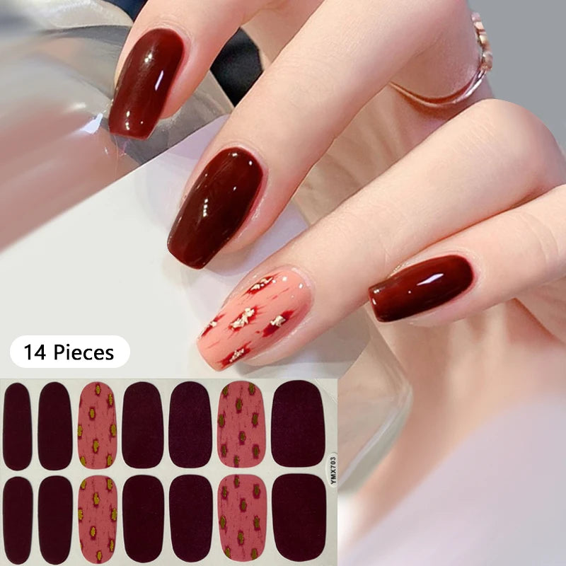 New 16 Strips Autumn Nail Stickers Full Cover Nail Patch Leopard Print 3D Nail Stickers Nail Polish Strips DIY Nail Art Making
