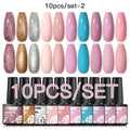 Mtssii 10PCS Reflective Gel Nail Polish Set Fluorescent Glitter Semi Permanent Hybrid Gel Varnish Soak Off UV Lamp For Manicure