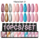 Mtssii 10PCS Reflective Gel Nail Polish Set Fluorescent Glitter Semi Permanent Hybrid Gel Varnish Soak Off UV Lamp For Manicure