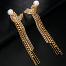 Elegant Long Tassel Rhinestone Drop Earrings Piercing Bridal Gift Square Pearl Geometric Dangle Earrings Wedding Jewelry