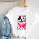 Frenchies In Love Animal Print T-Shirt Women'S Clothing French Bulldog Tshirt Femme Harajuku Kawaii Clothes Dog Lover T Shirt