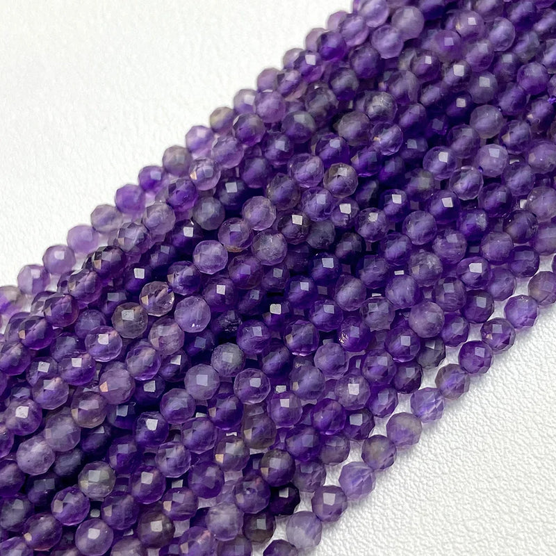 Purple Gem Beads Small Round Faceted Crystal Stone Beads Amethysts Crystal Mica Loose Beads For Jewelry Making DIY Necklace 15"